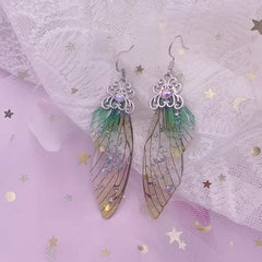 Handmade Butterfly Wing Drop Earrings with Foil Rhinestones