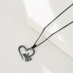 Cazador Hair Stylist Pendant Scissors Comb Chain Necklaces Stainless Steel Necklace Punk Trendy Jewelry for Women Birthday Gift