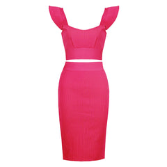 Two Pieces Bandage Dress Bodycon Rayon Skirt Set