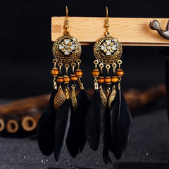 Dream Catcher Boho Feather Earrings Vintage Ethnic Statement Hanging Bohemian Long Tassel Earrings Women Lady 2022 Trend Jewelry