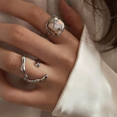 Silver Color Minimalist Irregular Twined Finger Rings