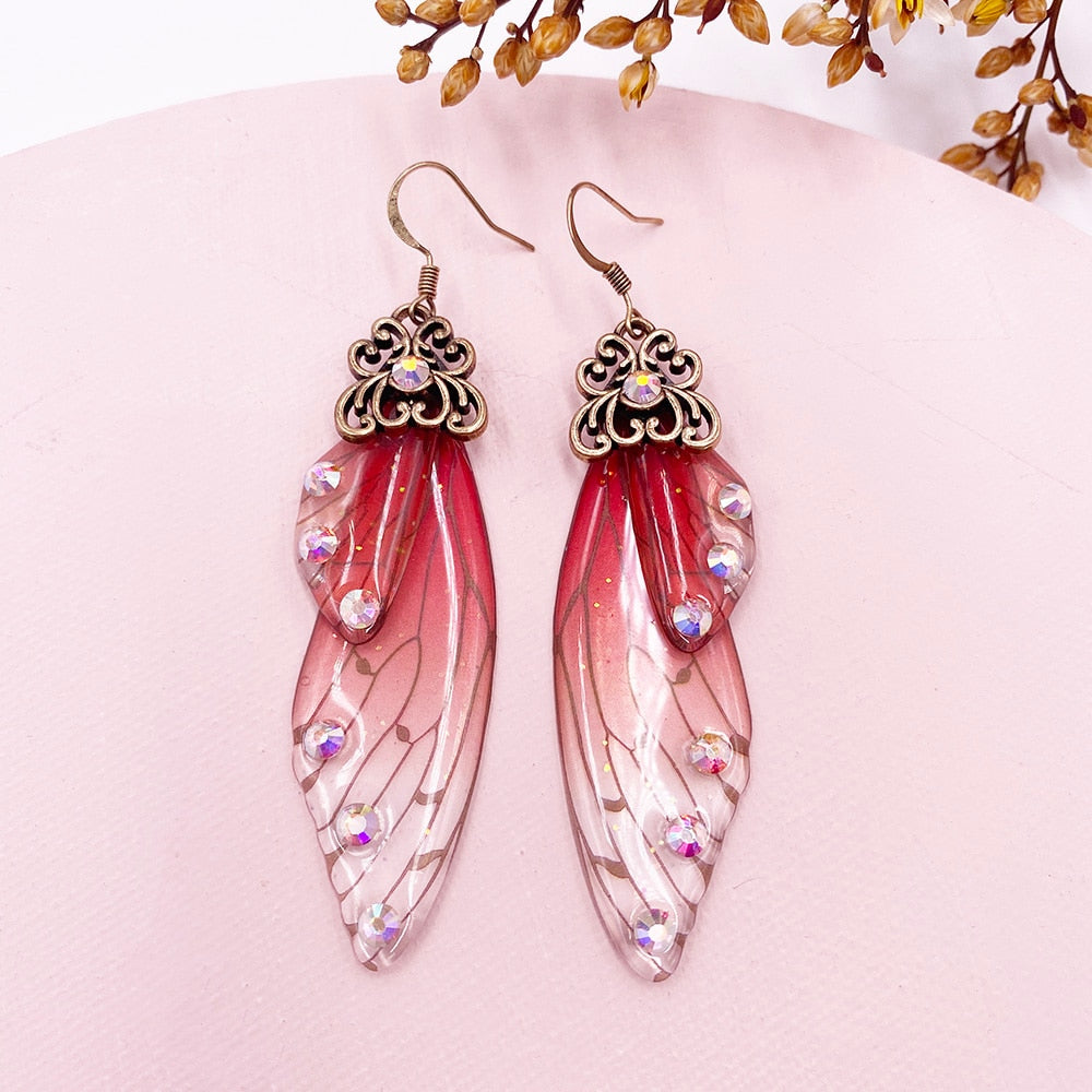 Elowen Butterfly Wing Rhinestone Drop Earrings