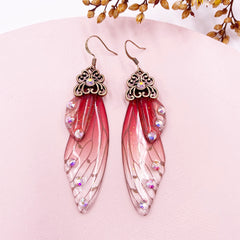 Handmade Butterfly Wing Drop Earrings with Foil Rhinestones