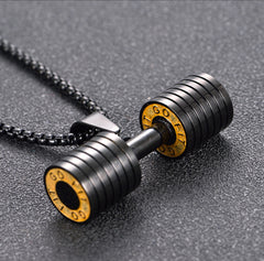 stainless steel fitness dumbbell pendant necklace