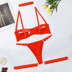 MIRABELLE Sexy Lingerie Hollow Out Erotic Costumes Transparent Bra Thong Outfits Hot Porn Lingerie Bottom Whore 4-Piece Sex Suit