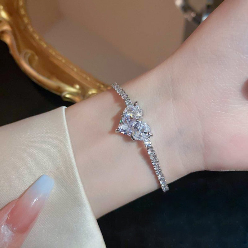 Rhinestones Adjustable Plated Love Heart Bracelet