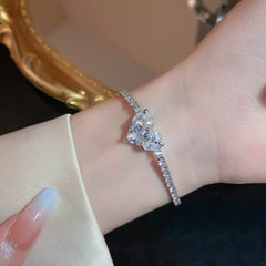 Rhinestones Adjustable Plated Love Heart Bracelet