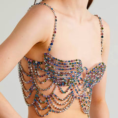 Stonefans Sexy Colorful Rhinestone Body Jewelry Harness Women Festival Outfit Crystal Bikini Chest Chain Bra Lingerie Nightclub