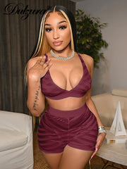 Dulzura 2022 Summer Women Mesh Patchwork 2 Pieces V Neck Crop Top Biker Shorts Set See Through Sheer Tracksuit Outfit Festival