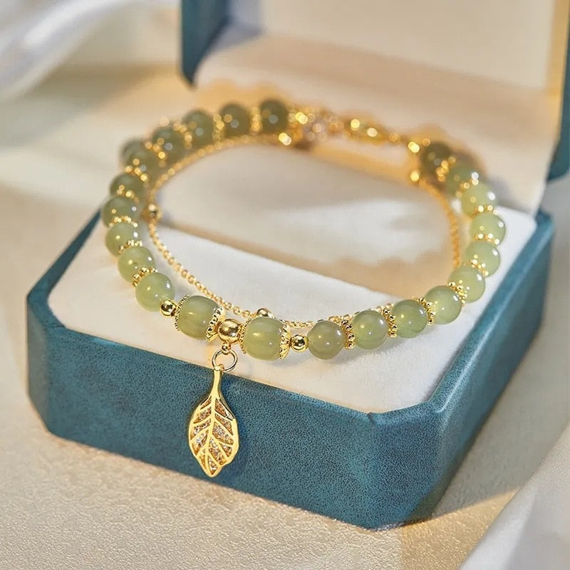 Jade Bracelet Leaves Double Layer
