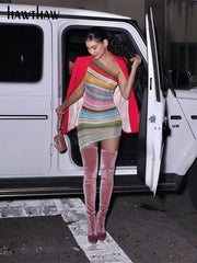 Hawthaw Women Party Club Bodycon Streetwear Sleeveless Printed Mini Dress 2022 Summer Clothes Wholesale Items For Business