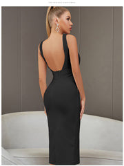 Backless White Midi Bodycon Bandage Dress Tank Sleeveless Elegant Evening Dress