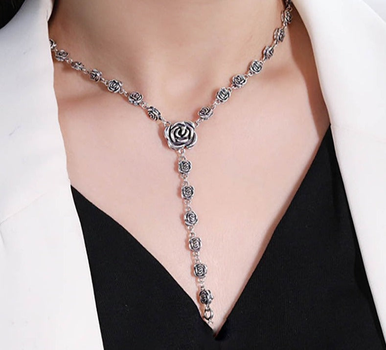 Rose Flower Clavicle Chain Sweater Necklace