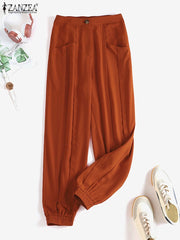 Fashion Splicing Design Work Wear Pants ZANZEA Women High Waist Long Trousers 2023 Autumn Female Elegant OL Pantalon Streetwear