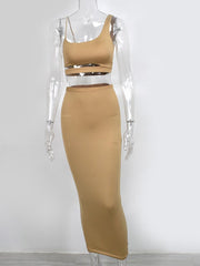 NewAsia 2 Layers Long Skirts Two Piece Set Summer Party Wear Women Two Piece Outfits Sexy Sleeveless Plus Size 2 Piece Skirt Set