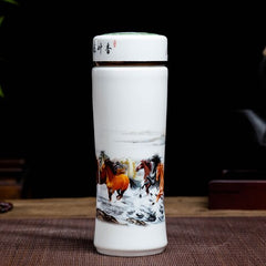 Jingdezhen ceramic teacup thermos mug with lid blue and white porcelain water cup liner office cup portable teacup Gift cup