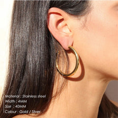 2022 New Stainless Steel Hoop Earrings for Women Stackable C Shape Gold Color Large Circle Punk Hip Hop Earring Fashion Jewelry
