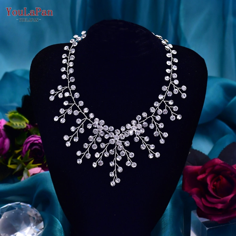 TOPQUEEN HN01 Elegant Crystal Woman Necklace Bridal Clavicle Chain Choker Wedding Party Diamante Brides Jewelry Anniversary Gift