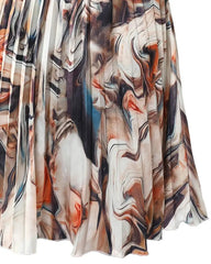 2022 Summer Women 2 Piece Marble Satin Print Crop Tank Top  Pleated Sweet Skirt Set