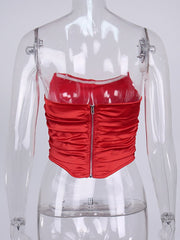 NewAsia Corset Top Boned Strapless Ruched Zipper Red Crop Tank Top Women Ladies New Year Party Vest Sexy Cami Fashion Club Wear