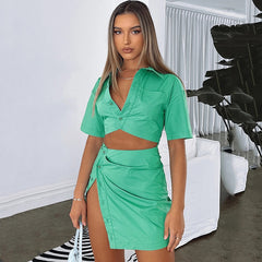 Casual Two Piece Set Top Split Mini Skirt