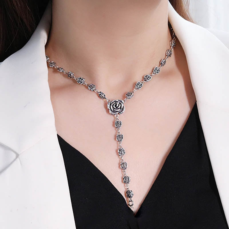 Rose Flower Clavicle Chain Sweater Necklace