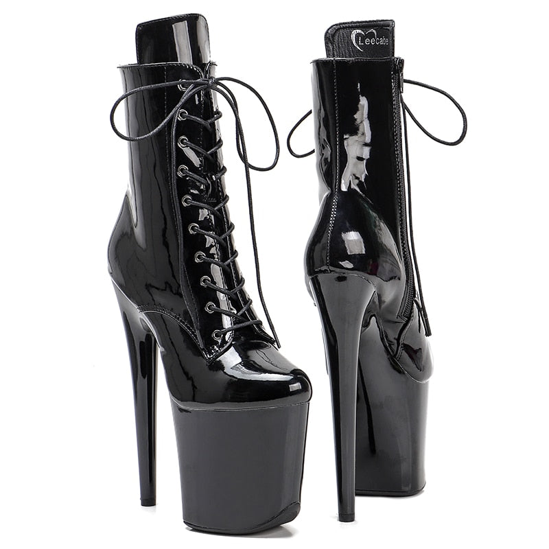Shinny Black Pole dancing shoes High Heel platform Boots closed toe Pole Dance hight boot