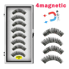 8PCS 4 Magnets Natural Mink Eyelashes false eyelashes magnetic eyelashes  Handmade Artificial With Tweezer Makeup Set