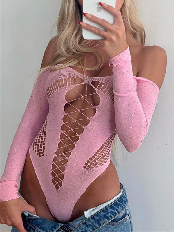 Celina Rhinestone Mesh Bodysuit One-piece