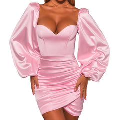 Satin Dress Long Sleeve Sexy Dress Tube Top