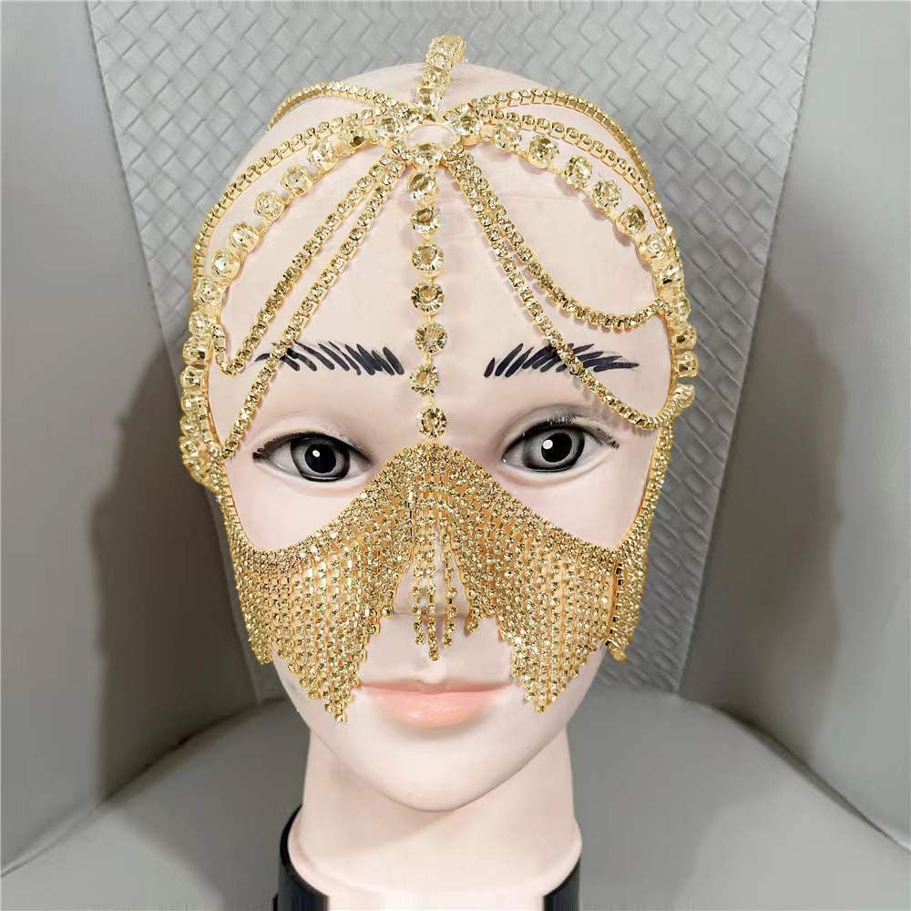 Belladonna Rhinestone Chain Veil Mask