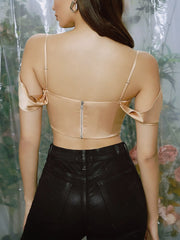 NewAsia Satin Off Shoulder Bustier Boning Corset Top 2 Layers Stretchable Cowl Neck Zipper Adjustable Strap Sexy Crop Tank Top