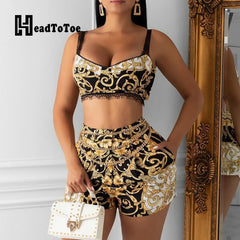 Summer Chic with Ava: V-Neck Crop Top and Shorts Set