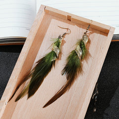 Feather Earrings For Women Bohemian Vintage Leaf Feather Long Tassel Dangling Earring Party Jewelry