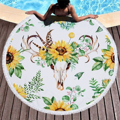 Microfiber Marble Abstract Pattern Beach Towel Round Large Watercolor Yoga Towel With Tassel Beach Mat Blanket Cover