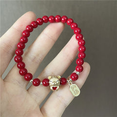 2022 New Lucky Tiger Head Bracelets For Women Girls Red Crystal Beaded Charm Cat Bracelets &amp; Bangles Gifts Wholesale