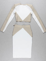 Women Winter Style Sexy Patchwork Long Sleeve Two Pieces White Bandage Set 2022 Celebrity Designer Fashion Party Women&#39;s Set
