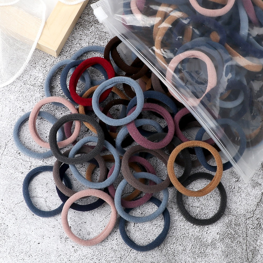 50PCS/Set Basic Hair Bands Simple Solid Colors Elastic Headband Hair Ties