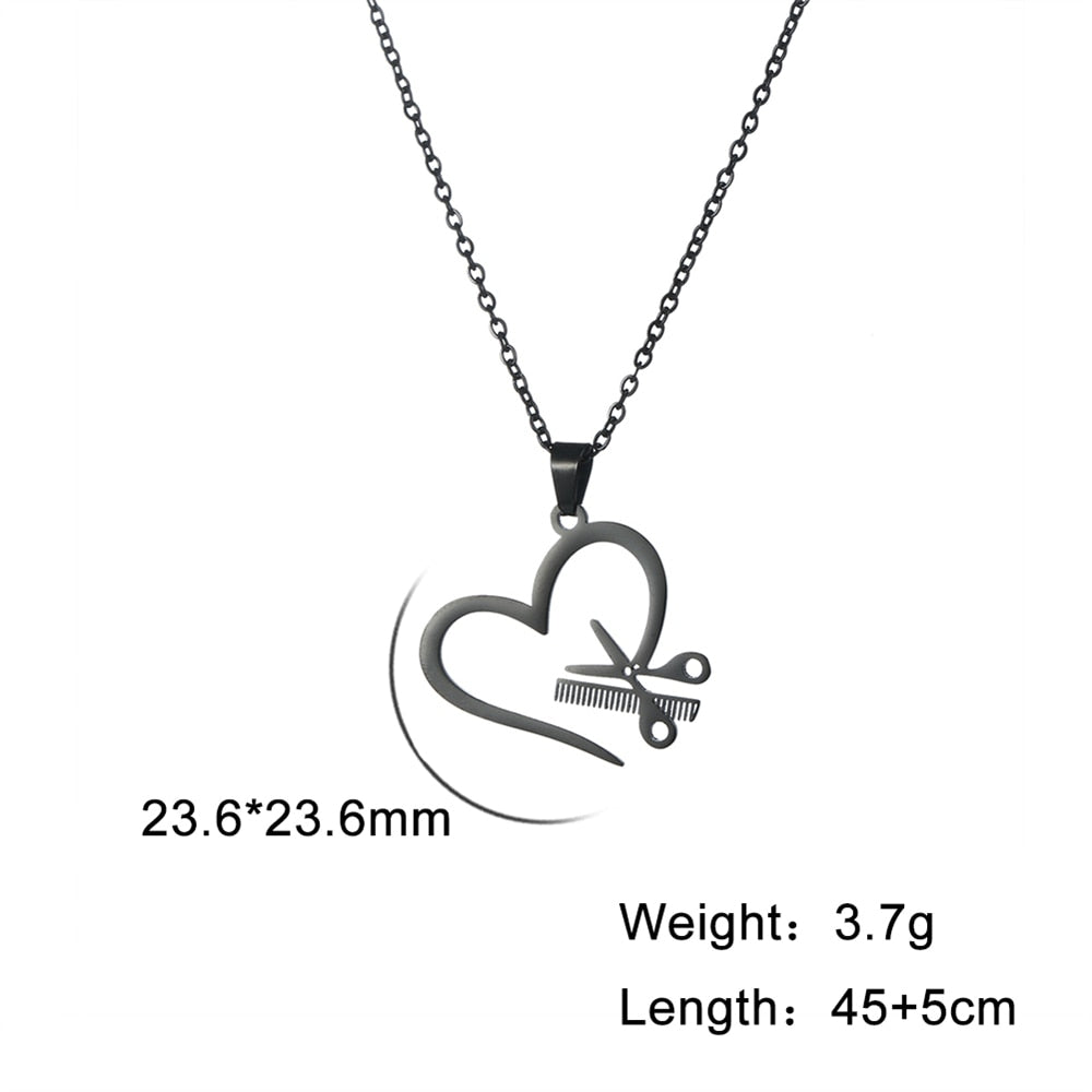 Cazador Hair Stylist Pendant Scissors Comb Chain Necklaces Stainless Steel Necklace Punk Trendy Jewelry for Women Birthday Gift