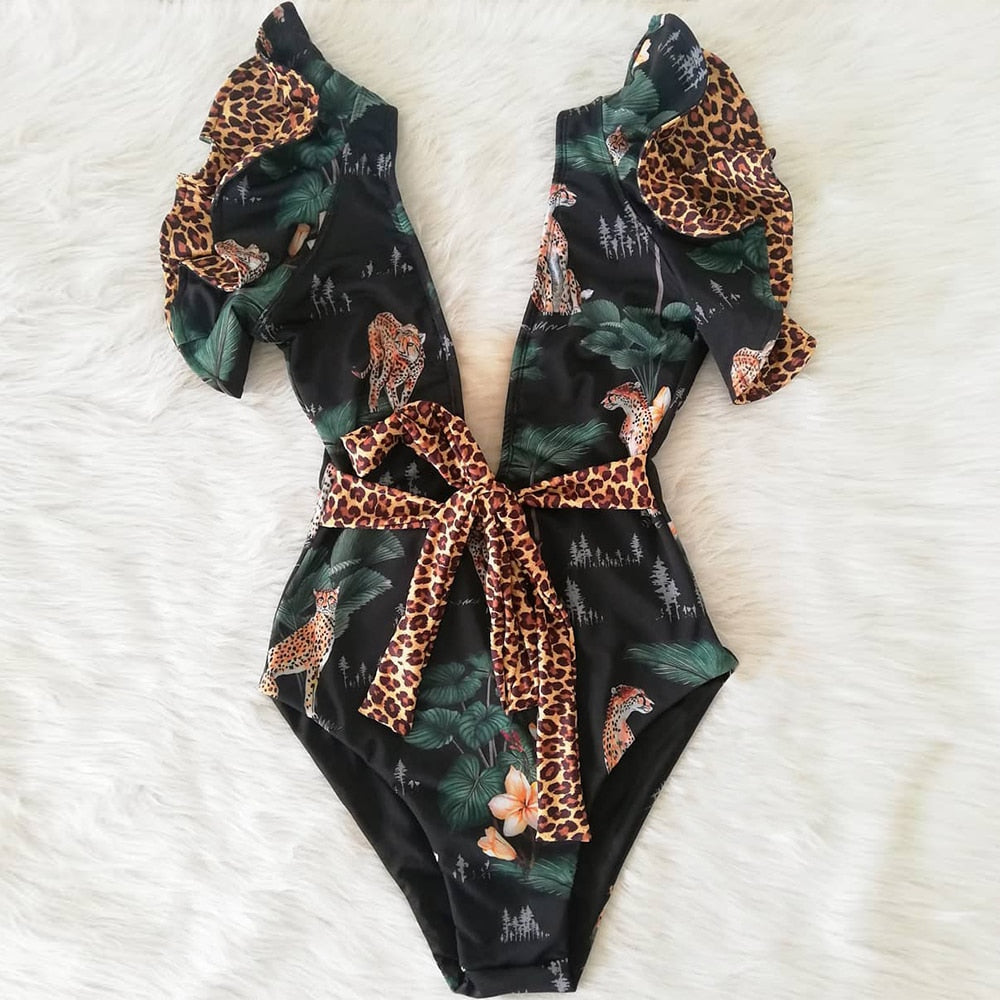 Marbella Ruffle Deep-V Swimsuit One-piece