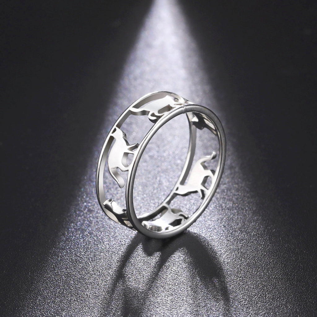 Cazador Hollow Walking Cats Women's Ring Birthday Mother Day Gift Stainless Steel Animal Cute Kitten Finger Rings Jewelry 2023