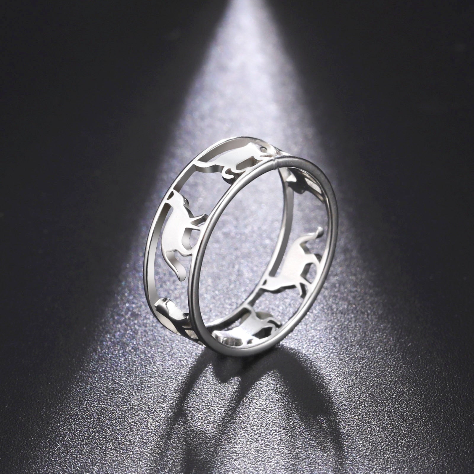 Cazador Hollow Walking Cats Women's Ring Birthday Mother Day Gift Stainless Steel Animal Cute Kitten Finger Rings Jewelry 2023