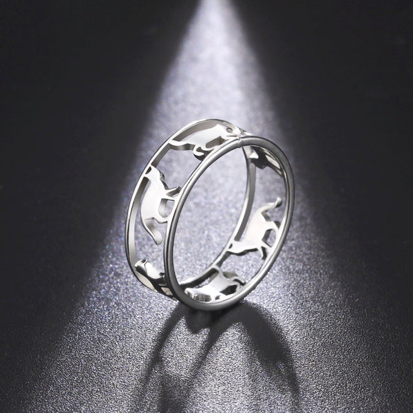 Cazador Hollow Walking Cats Women's Ring Birthday Mother Day Gift Stainless Steel Animal Cute Kitten Finger Rings Jewelry 2023