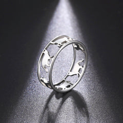 Cazador Hollow Walking Cats Women&#39;s Ring Birthday Mother Day Gift Stainless Steel Animal Cute Kitten Finger Rings Jewelry 2023