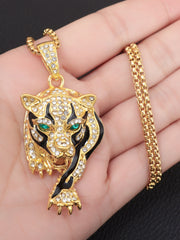 Men Hip Hop Fashion Full Rhinestone Bull Head Pendant Necklace Sparkling Ice Out Gold Plated Metal Necklace