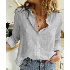 Button Lapel Cardigan Top Loose Long Sleeve Oversized Blouse