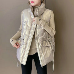 Women Stand Collar 2022 New Short Bright Color Cotton Padded Jacket Sleeveless Female Winter  Waistcoat Coat Vest