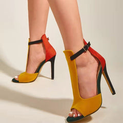 2022 New Summer Yellow High Heels Women Gladiator Sandals Ankle Buckle Strap Fashion Stripper Ladies Shoes  zapatillas mujer