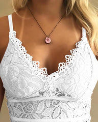 Summer Trendy Women V Neck Guipure Lace Sling Sexy Tank Vest Tank Top Ladies Clothing Female Sleeveless Cute Solid Shirts