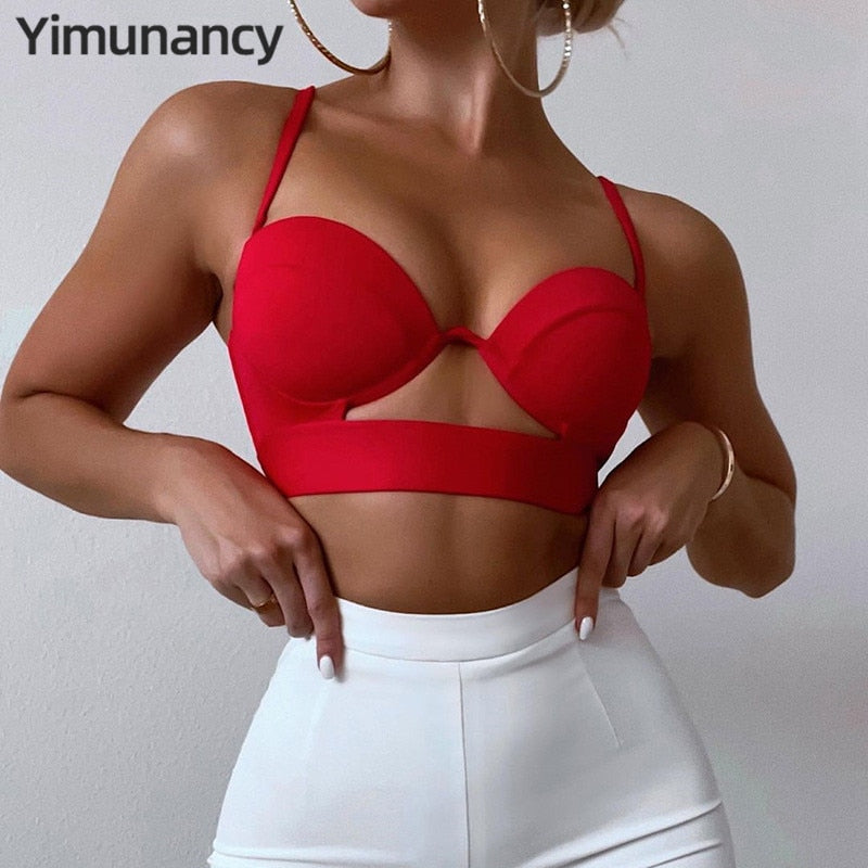 Yimunancy 3 Colors Sexy Cropped Top Women Skinny Hollow Camisole Hot Girls Summer  sexy streetwear
